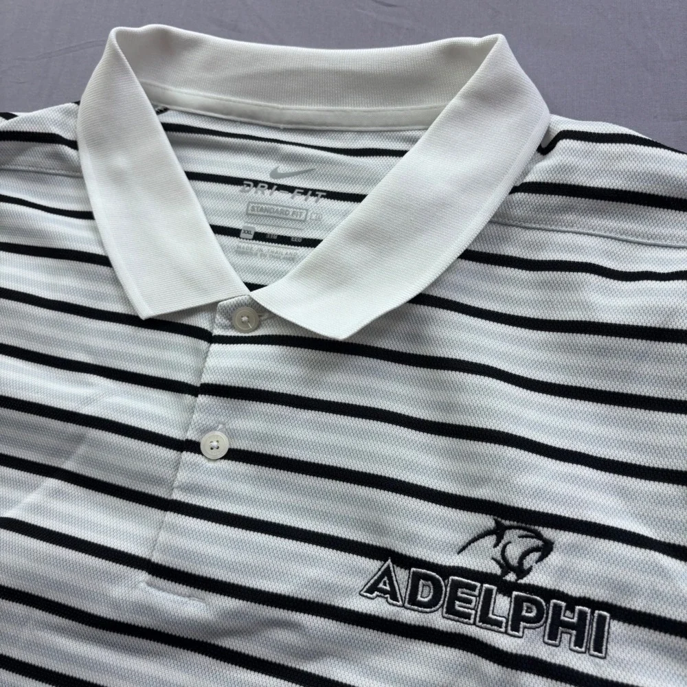 Nike Mens Adelphi University Dri-FIT Striped Golf Polo Shirt White Size XXL NWT